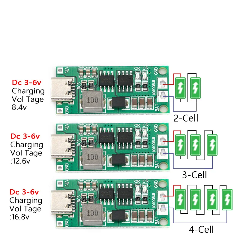 Multi-Cell 2S 3S 4S Type-C To 8.4V 12.6V 16.8V Step-Up Boost LiPo Polymer Li-Ion Charger 7.4V 11.1V 14.8V 18650 Lithium Battery