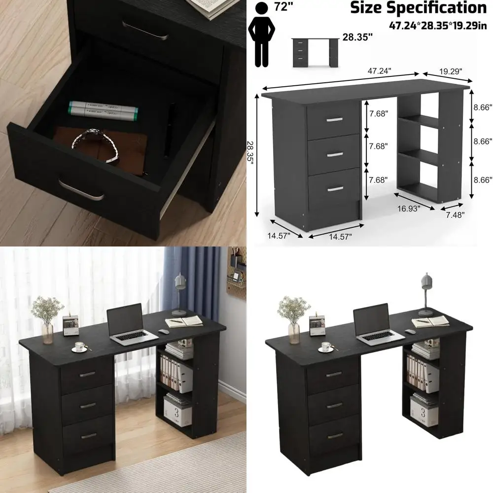 

Элегантный черный домашний офисный стол с ящиками для хранения и полками для спальни или кабинета