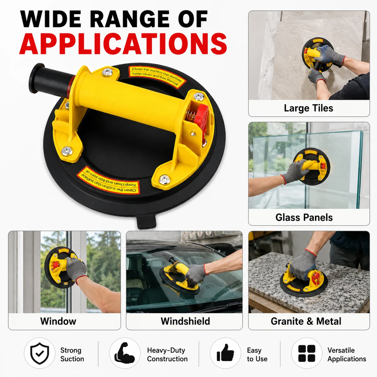 Vacuum Suction Cup 250 Kg Carrying Capacity 8 Inch Vacuum Suction Cup Heavy Duty Lifter for Granite Tile Glass Manual Lifting