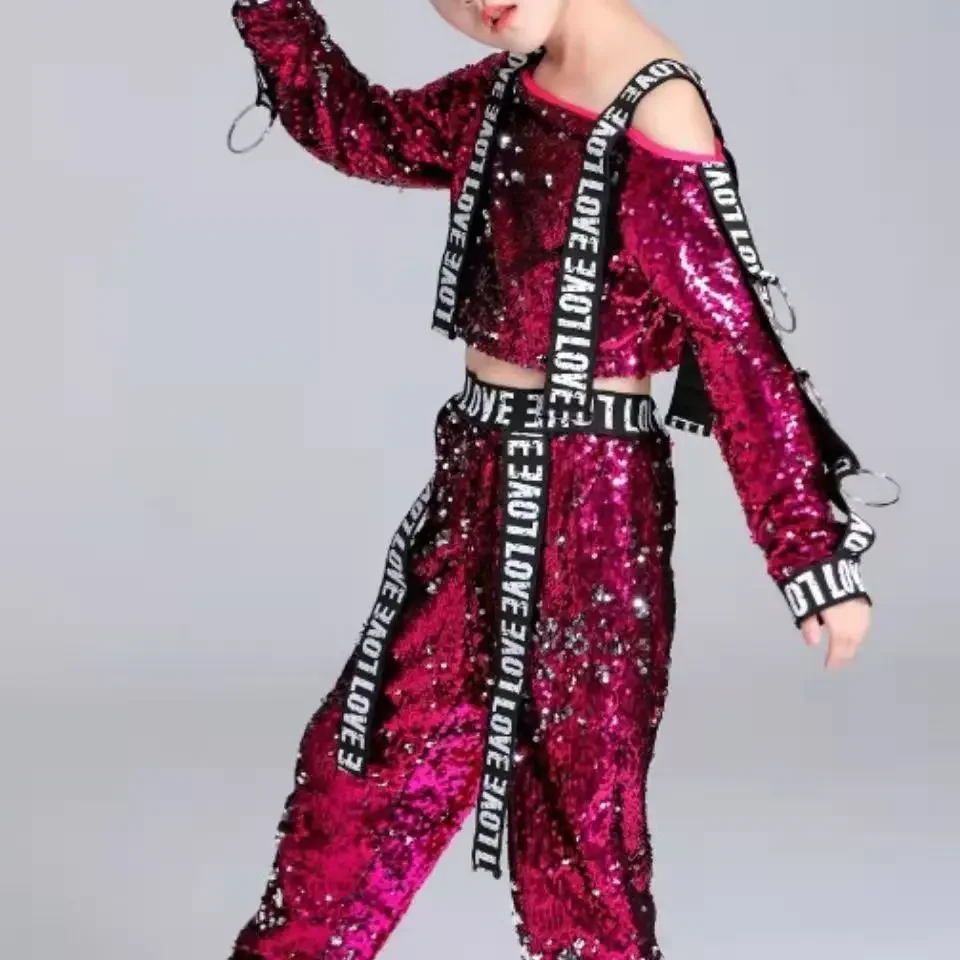 JinYing-trajes de baile de Jazz para niños, ropa de manga larga sin tirantes, Hip-Hop, lentejuelas, nuevo