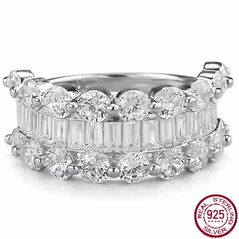 Yaranyan 925 Sterling Silver Round Cut Lab Sapphire Gemstone Engagement Row for Women Fine Jewelry Wedding Band Gifts Wholesale
