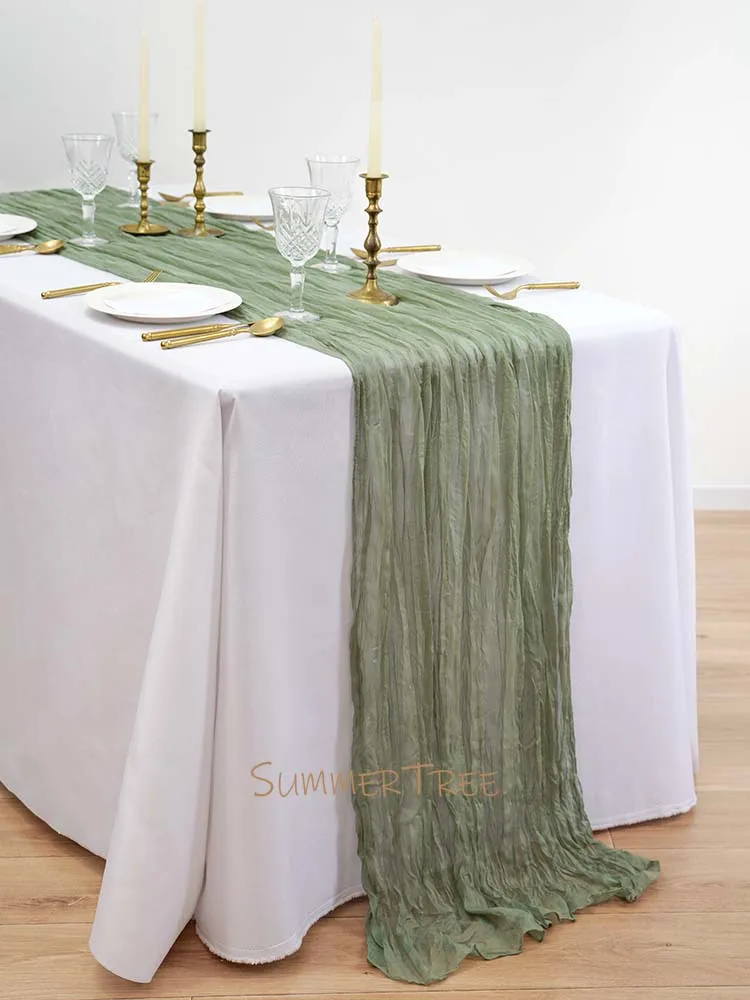 Sheer Gauze Table Runner Sage Cheesecloth Table Dining Vintage Wedding Rustic Country Boho Beach Party Christmas Decoration