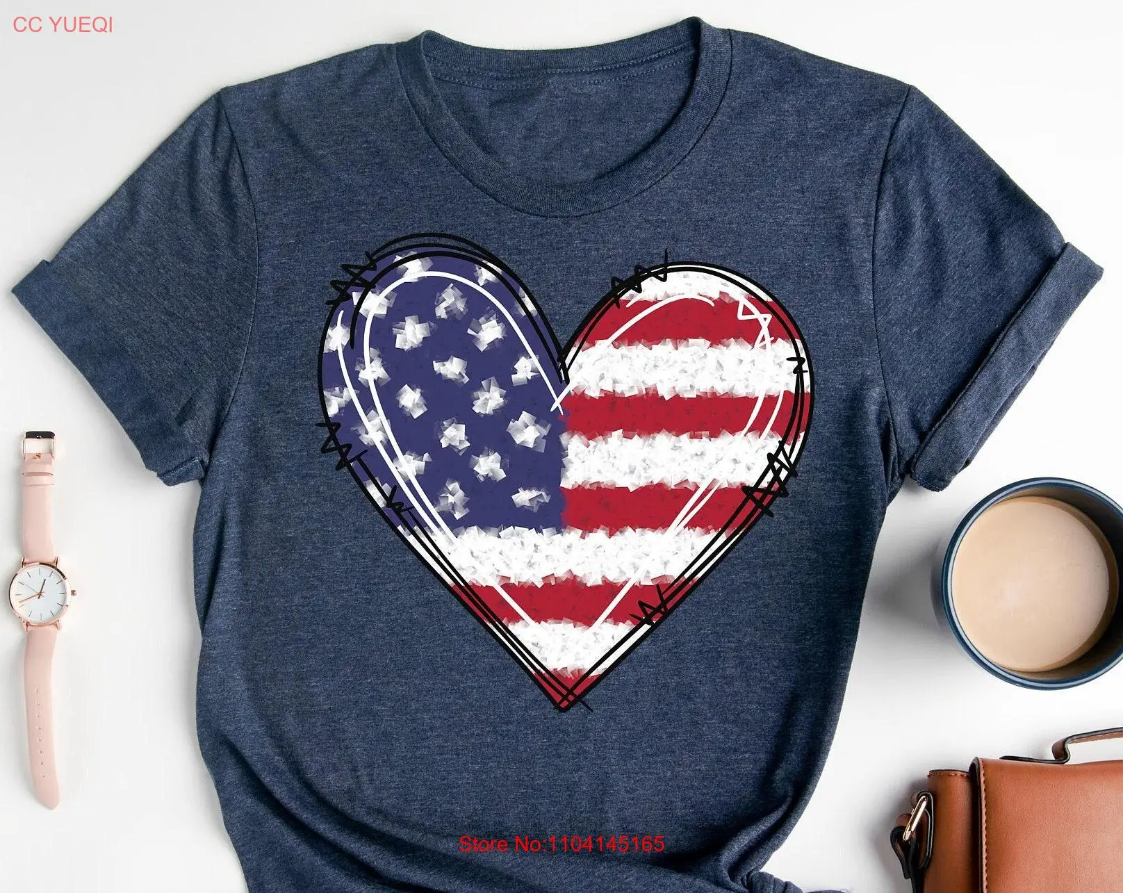 

Футболка HearT с флагом США, патриотическая футболка 4 июля, американская четвертая с длинными или короткими рукавами