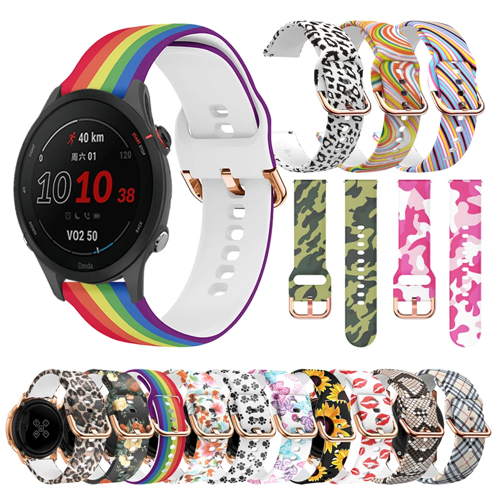 

Силиконовый ремешок с принтом для Garmin Forerunner 265 255 245 Music Vivoactive 4/CAME 2 Band Correa, резиновый браслет на запястье, 20 22 мм