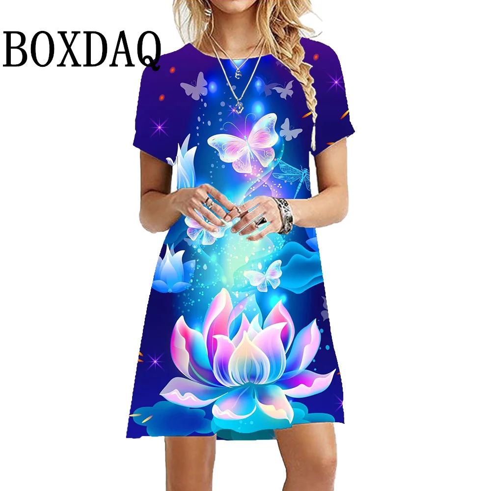 Summer Women's Dress Splash Ink Graffiti Print Short Sleeve Dress For Women 3D Butterfly Pattern Harajuku Y2k Party Clothes 2024