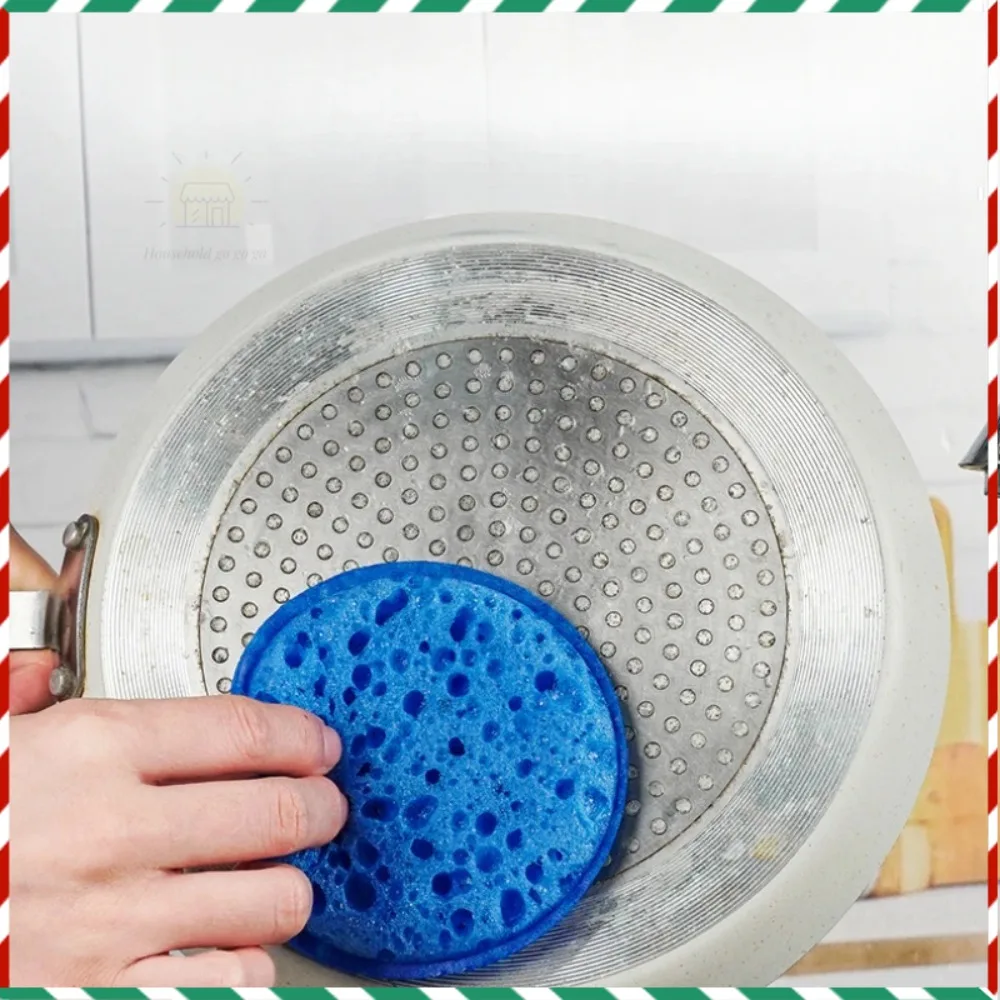 

5pcs High Density round Kitchen Dishwashing Sponge Soft Absorbent Rust Scouring Pad for Household Cleaning Pot Rubbing And Clean