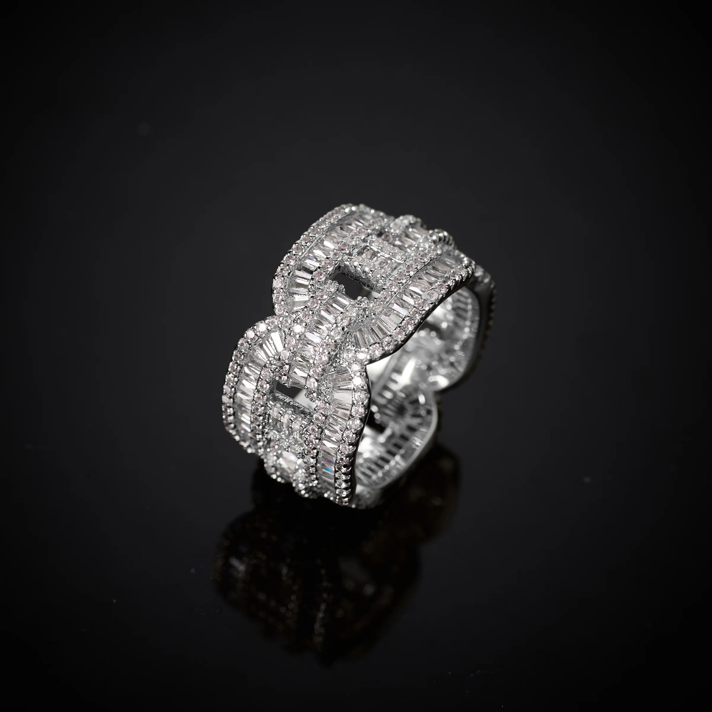 IN JEWELIFE European American Hip Hop Rings Brass Gold Silver Color T Square Cubic Zircon Iced Ring Fashion Jewelry Accessories