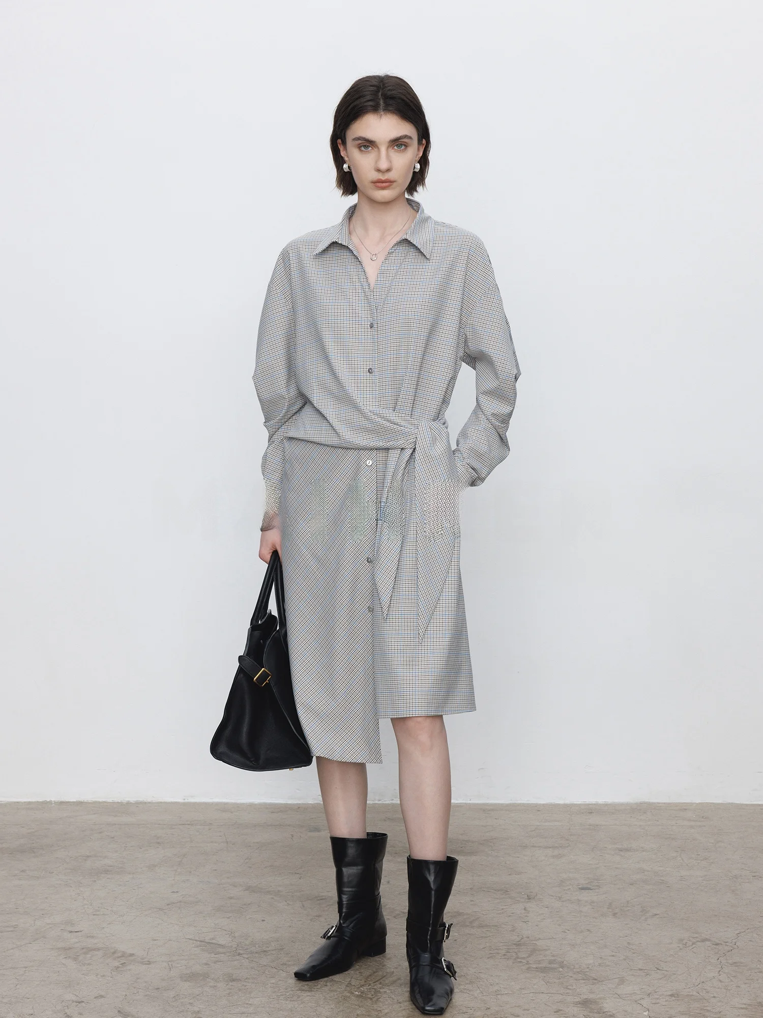 

Maiher Design Plaid irt Dr Women's Loose Lazy Commute Belted Waist Cinched Dr Spring Season A-Line Skirt Long Sve