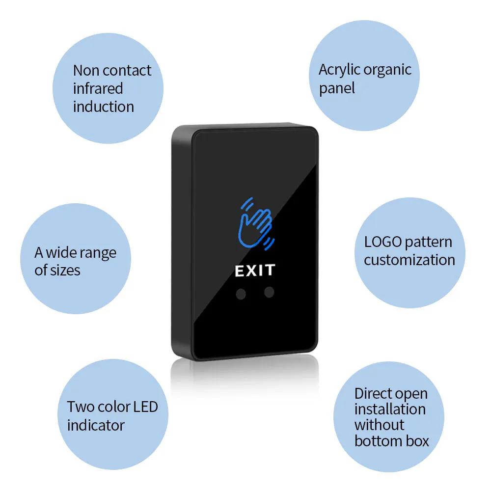 DC12V 24V Surface Infrared Sensor Switch No Touch Contactless Switches Wave to Release Door Lock Exit Button with LED Indication