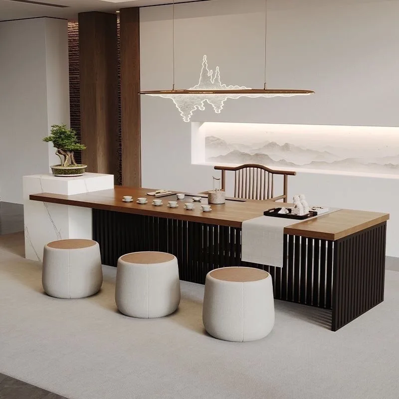 Solid wood island tea table large board tea table and chair combination