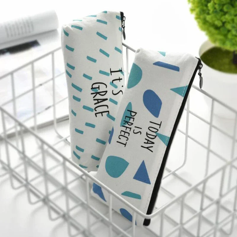 

Случайный трапециевидный узор, креативные сумки-карандаши на молнии, холщовые сумки с геометрическим принтом для хранения канцелярских принадлежностей, школьные принадлежности