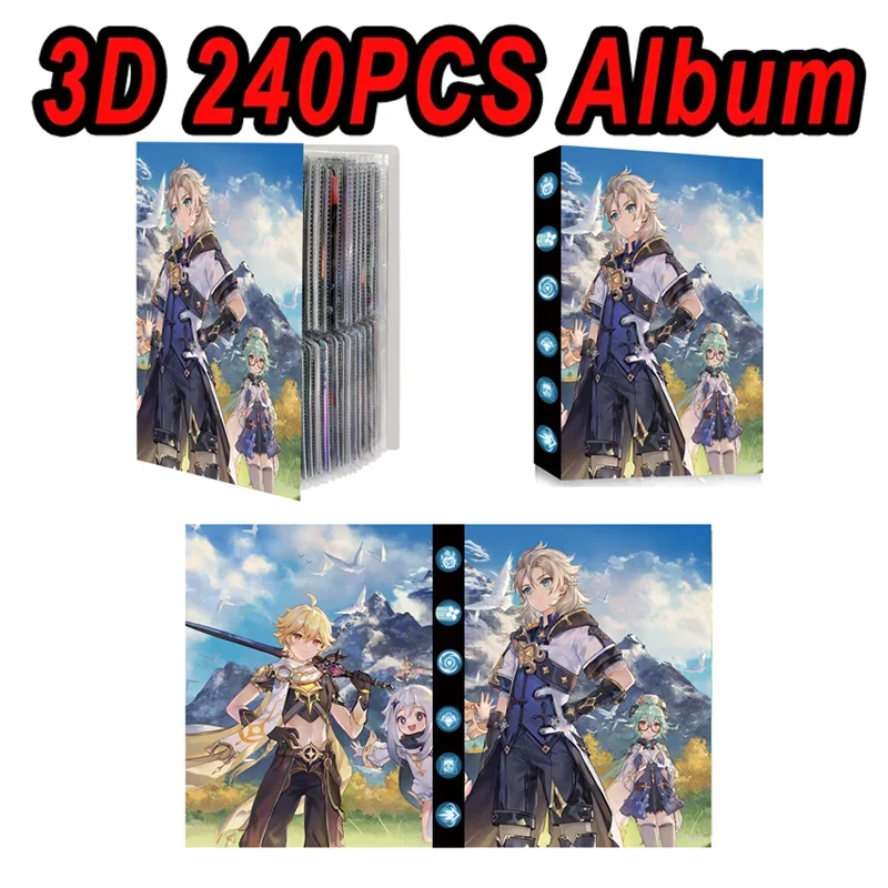 240 PCS Anime Genshin Impact Lumine Morax Beelzebul Cards Album Map Letter Holder Binder Notebook Cards Book Collection Folder