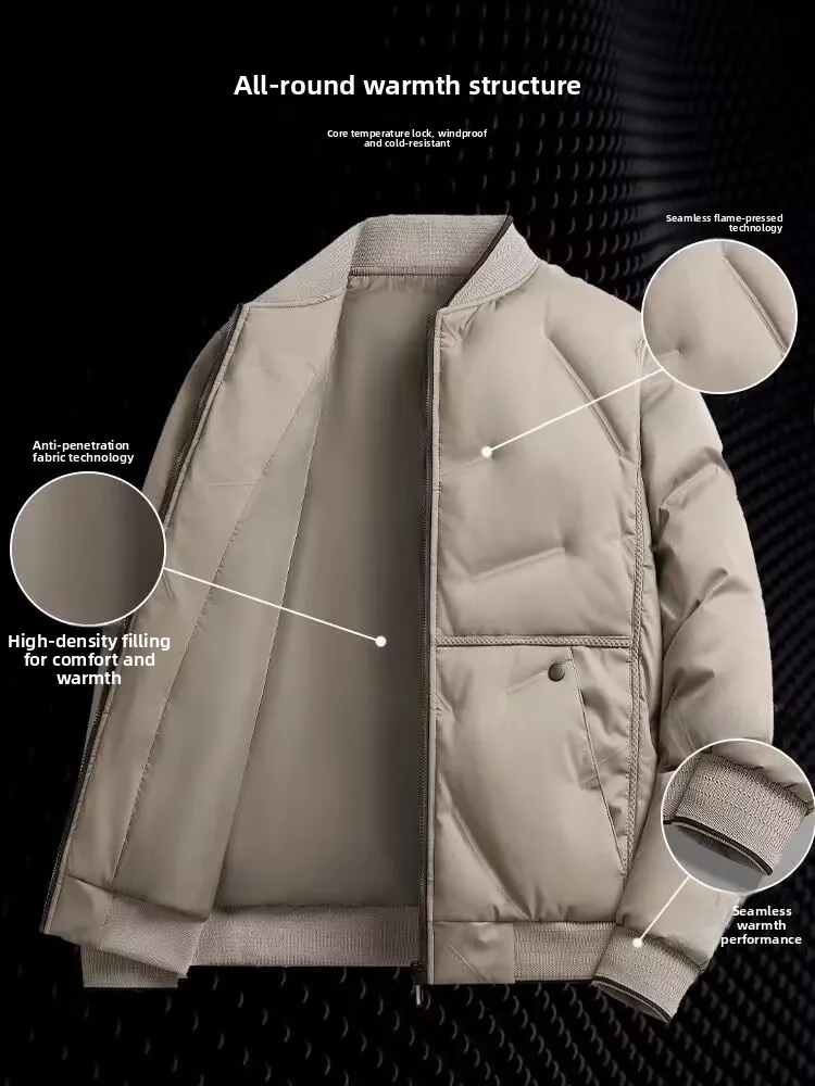 Men's Winter Thiened down Cotton Jaet Baseball Collar Coat Casual Warmth Outerwear Polyester Fiber Long Sve Zipper Clo...