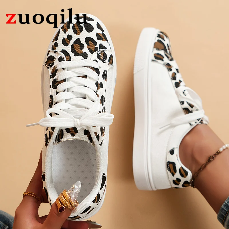 Women Casual Shoes White Sneakers Women Fashion Spring Summer Canvas Sneakers Women Platform Vulcanize Shoes Leopard pattern