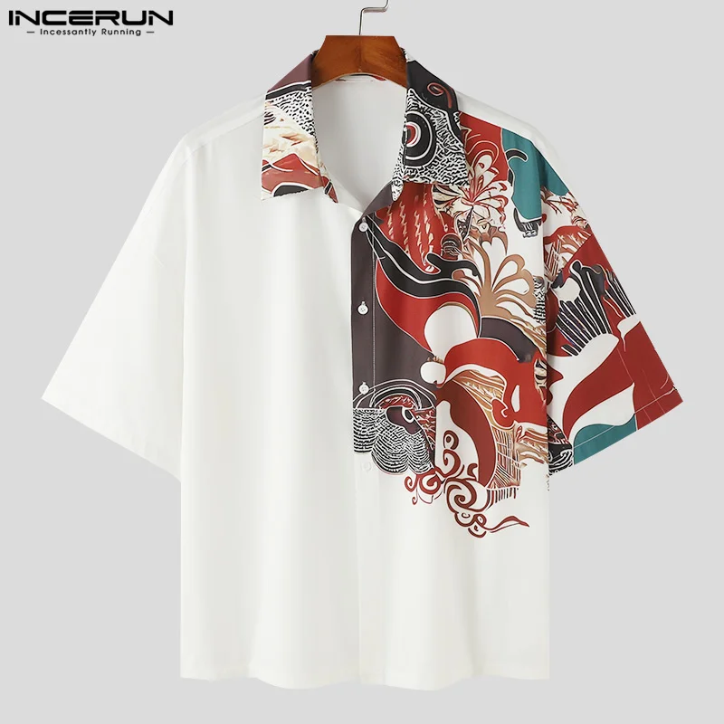 2024 Men Shirt Printing Vintage Lapel Short Sleeve Loose Casual Men Clothing Streetwear Summer Leisure Male Shirts S-5XL INCERUN