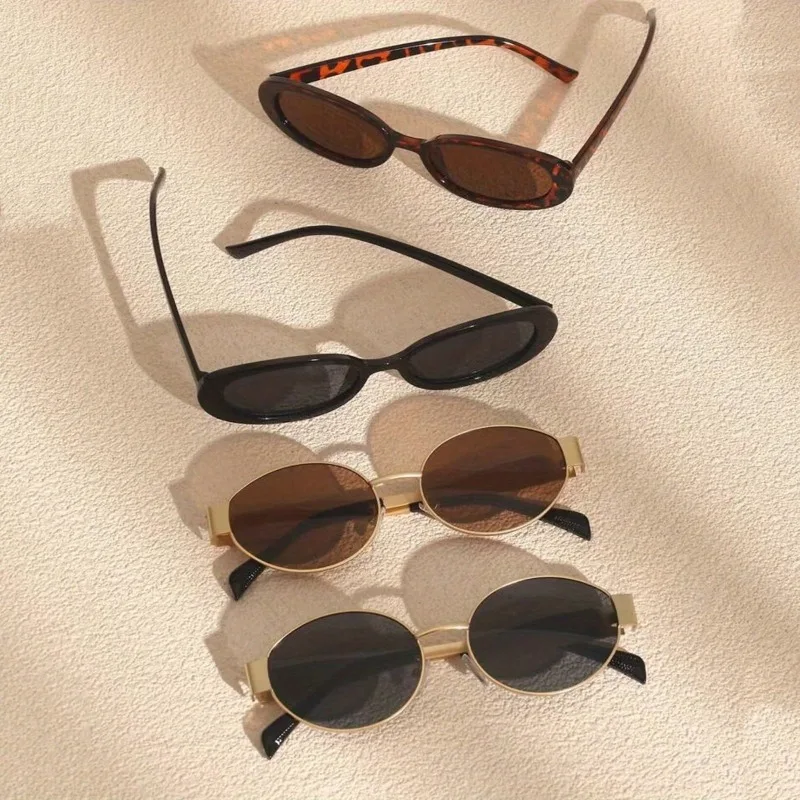 

4 пары солнцезащитных очков с маленькой овальной оправой, классические ретро-очки для мужчин и женщин, простые модные очки для уличной фотографии