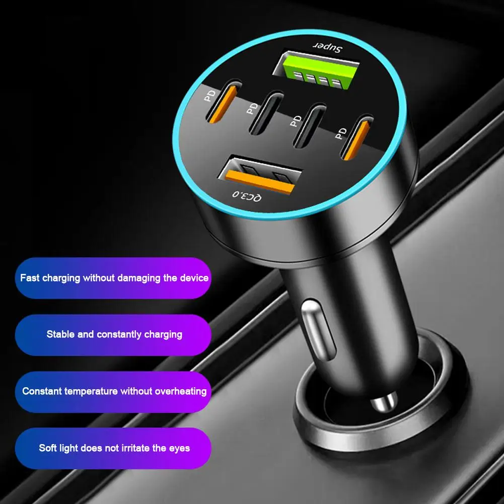 New Digital Display Car With 4usb Car Charger 66w Fast Charging Car Mobile Phone Adapter PD Mobile Phone Charging Head