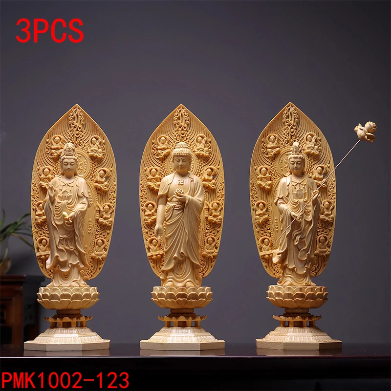Solid Wood Carving Buddha Statue of Amitabha,Semi-Hand Carved, Feng Shui Decoration, Statue for Home, Living Room, 43cm