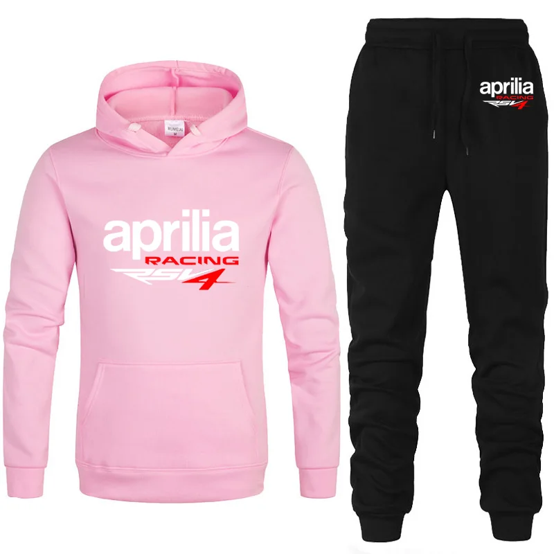 Aprilia Racing - Men's hooded sweatshirt and hooded sweatpants RSV4 printed casual smile high-quality sports soaking 2-piece set