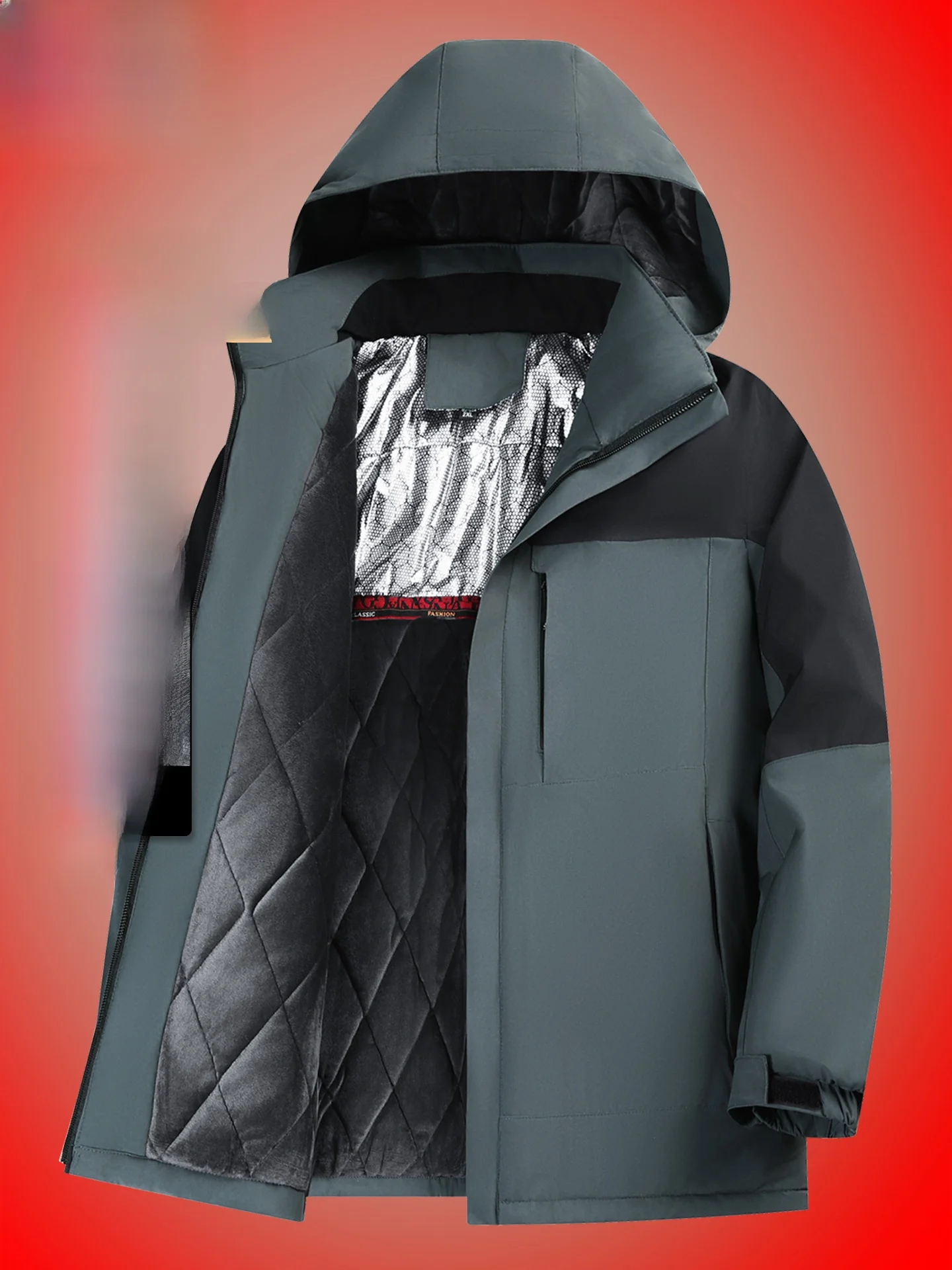 

Thiened Fce Winter Jaet for Men Dad Cold Proof Cotton Coat Faionable Urban Sle Long Sve Zipper Closure Side ket