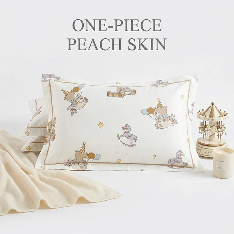 

1 Pc Cute Teddy Bear Rocking Horse Pillowcase Peach Skin Cartoon Kids Bedding Pillow Cover Nursery Toddler Bedroom Decor 30x50