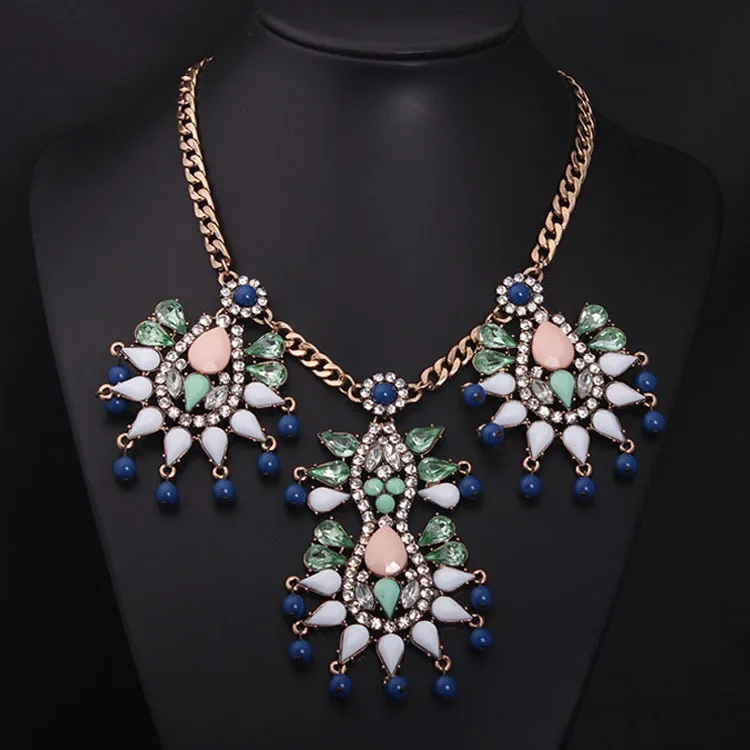 

DIY accessories European and American colored crystal flower gemstone short clavicle necklace exaggerated retro women's accessor