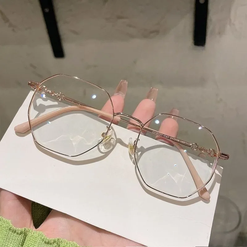 Women's Fashion Polygon Large Frame Anti Blue Light Glasses Flat Mirror Retro Style Unique Decoration Holiday Gift