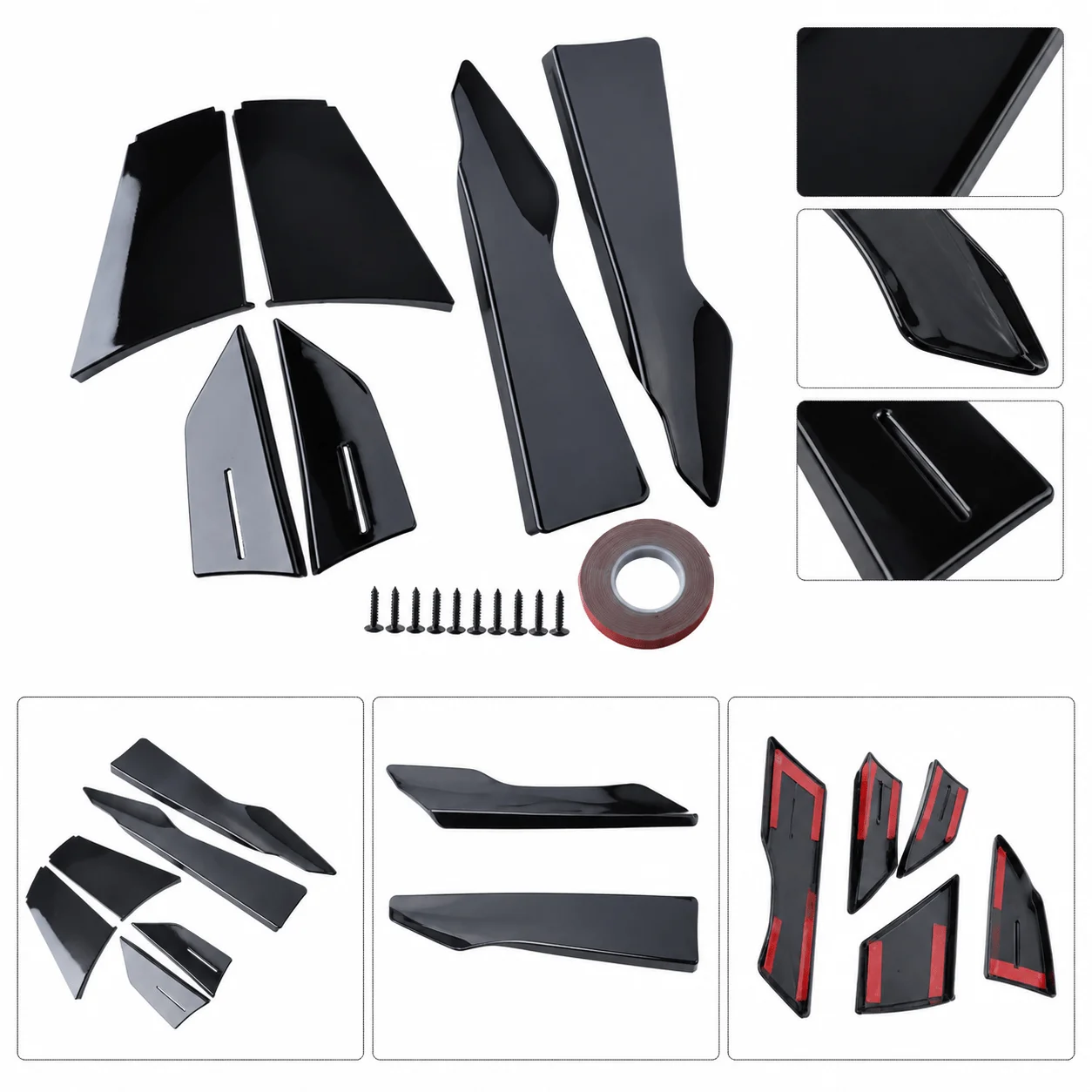Universal Car Front Bumper Lip Spoiler Splitter, Black Carbon Fiber Texture Anti-Scratch Guard Trim, Exterior Body Styling
