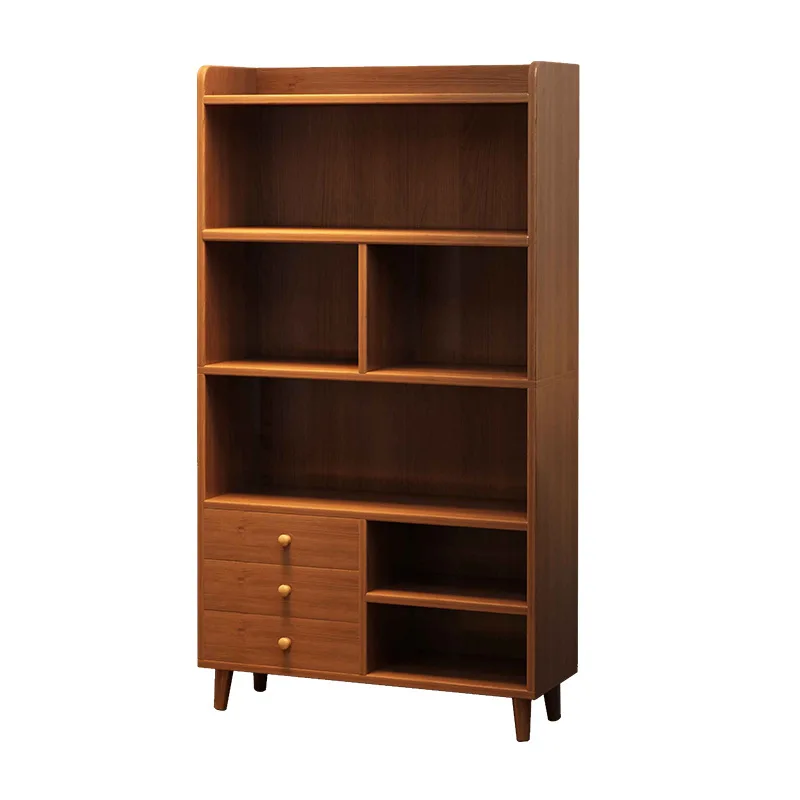 LH solid wood bookshelf with drawer cabinet, floor-standing living room integrated wall-mounted storage bookcase