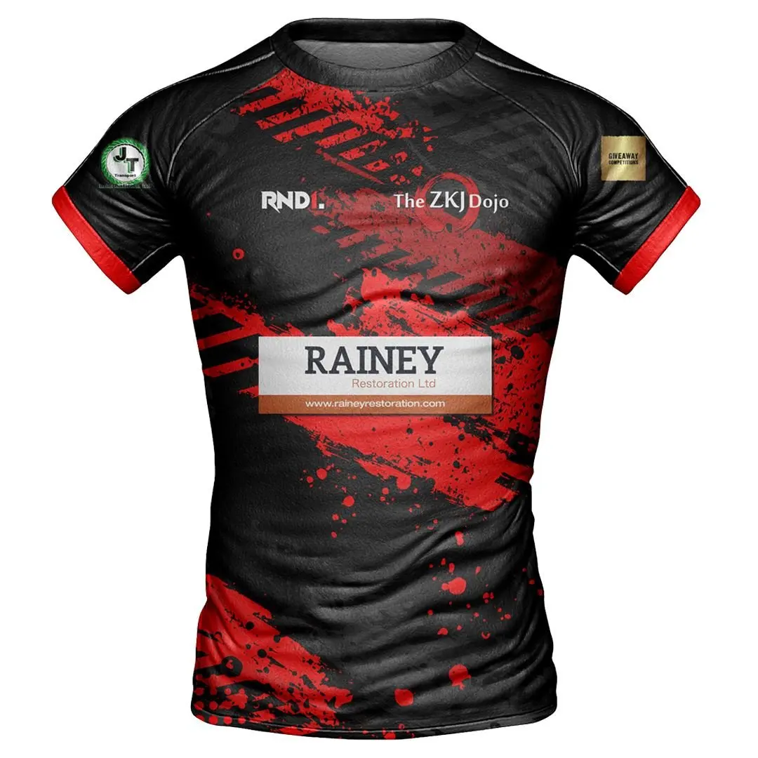 Martial Arts MMA Red Black Splash Print Short Sleeve Tee, Quick Dry Breathable Shirt for Basic Training and Daily Practice