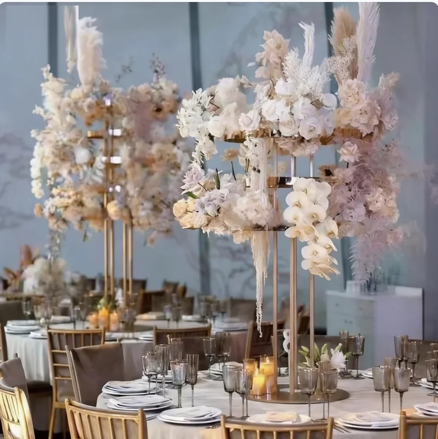 2/4/6 Stück 46 Zoll hohe, vergoldete Hochzeitsblumenständer, Tischdekoration für den Haupttisch, für Brautpartys und Bankettdekorationen – Detail 5