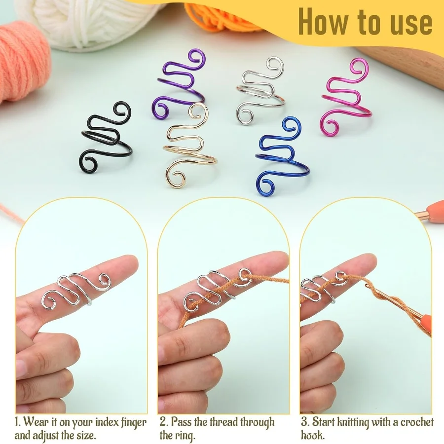 MIUSIE 1 قطعة الكروشيه الدائري قابل للتعديل الكروشيه التوتر الدائري إصبع الحياكة الغزل خواتم الكروشيه الحياكة هدايا عيد الحب