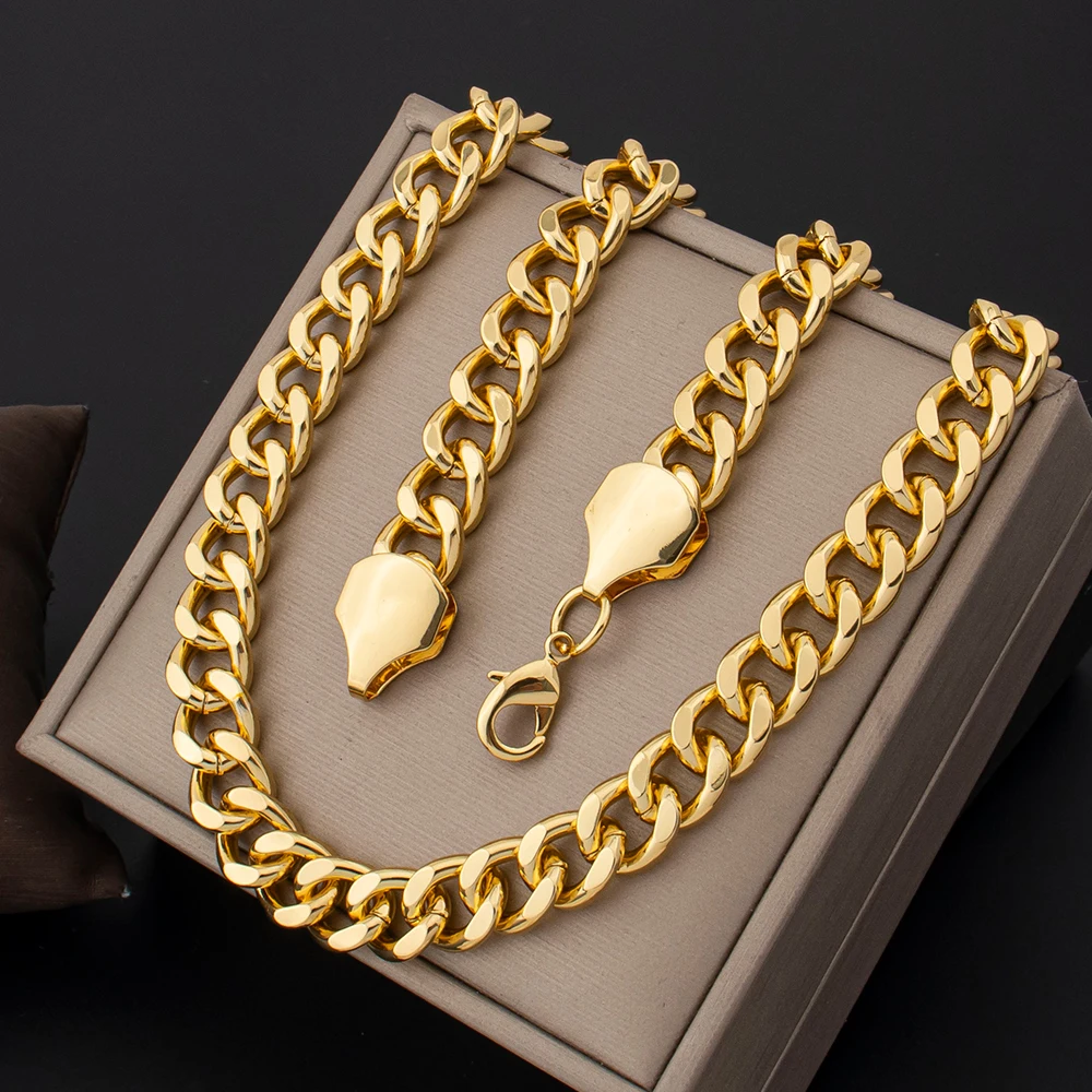 60cm18k Gold-plated Long Necklace Classic Cuban Hip-hop Rock Men and Women's 10mm Necklaces Jewelry Accessories Holiday Gifts