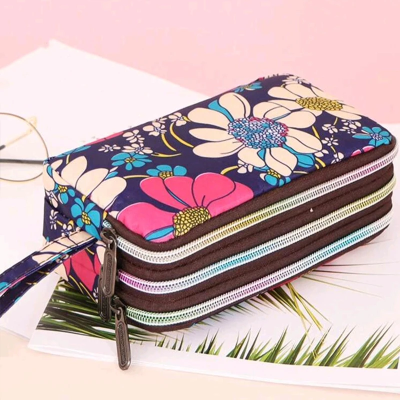 

Thickened Three-layer Long Zipper Pocket Purse Women's Handbag Wrist Mobile Phone Bag Cute Washable Cloth Clutch Bag