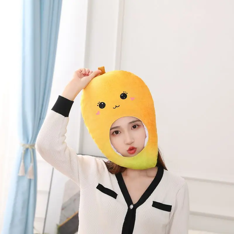 Sombrero de Mango para adultos y niños, bonito gorro de felpa de fruta de cartón, Cosplay, disfraz de carnaval, vestido para niña, regalo de cumpleaños