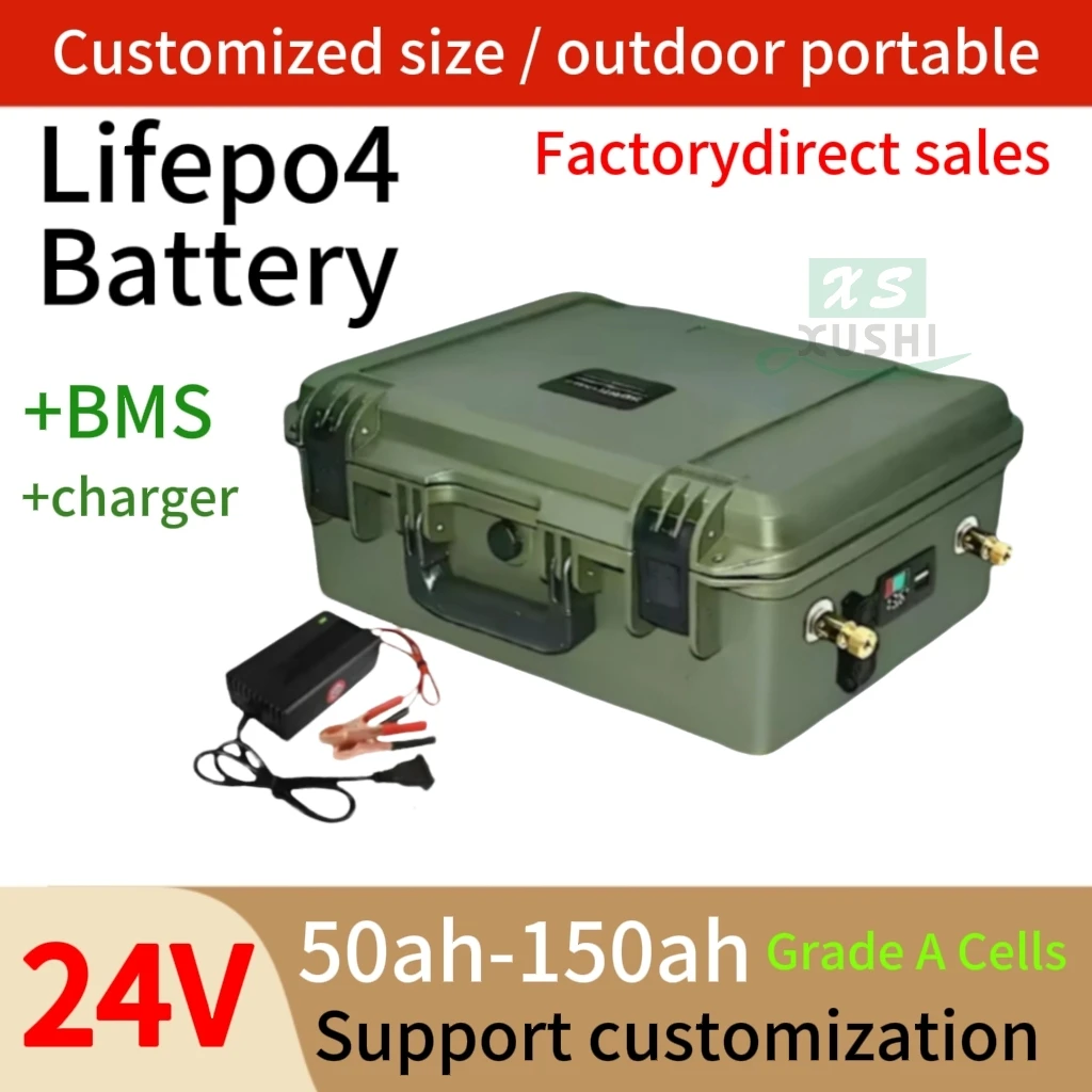 

XS 24V 50Ah 60Ah 80Ah 100Ah 120Ah 150Ah lifepo4 battery with BMS for boat thruster solar inverter IP67 waterproof +10A charg