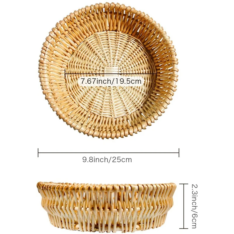 Hand-Woven Basket, Wicker Basket, Food Serving Basket for Bread, Fruit, Vegetable Storage, Gift Basket 25 x 8cm