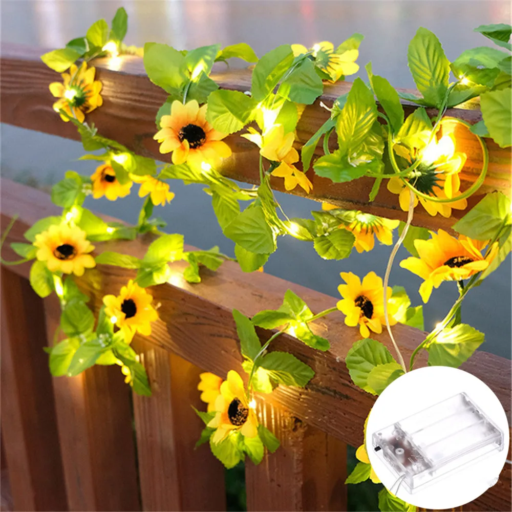 2/5/10M Halloween Sunflower Wedding String Light Battery Box LED Sunflower String Lights Holiday Artificial Plants Garland