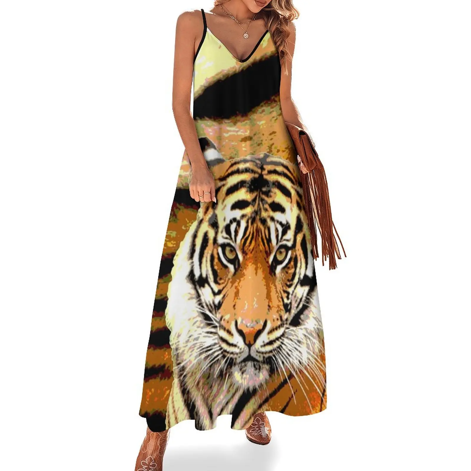 

Abstract Tiger Sleeveless Dress women's luxury party dress elegant dresses plus sizes dresses with long sleeves Dress