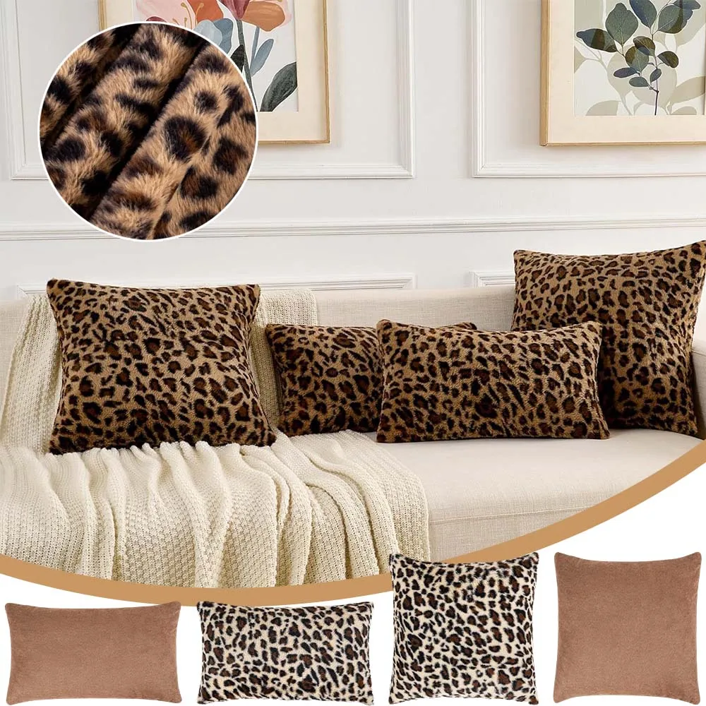 

Soft Faux Fur Leopard Print Pillowcases with Zipper 30x50 45x45 Winter Plush Cushion Cover for Sofa Living Room Housse Coussin