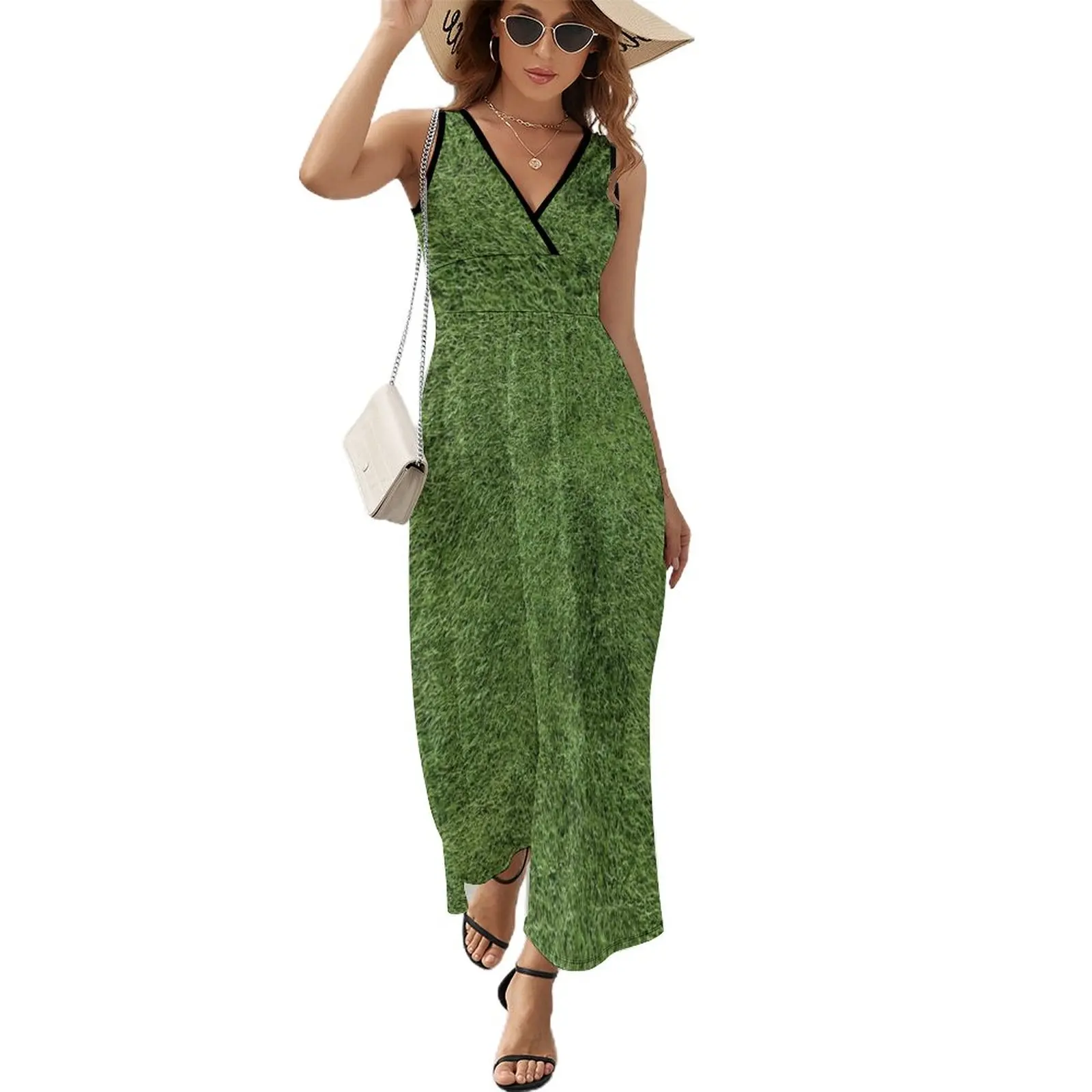 Astroturf Lush Green Turf Grass Athletic Field Texture Sleeveless Dress luxury woman party dress Clothing female