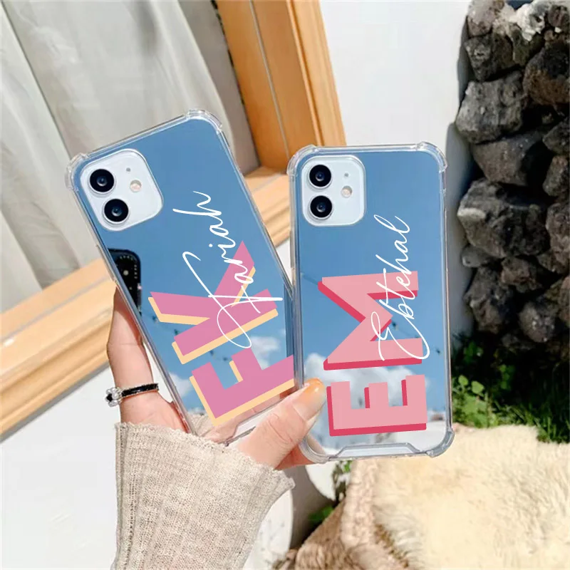 3D Custom initials Name Mirror Case for iphone 14 13 12 15 Pro Max SE2020 Case Shockproof Cover for iphone 11 XS XR 14Plus Cases