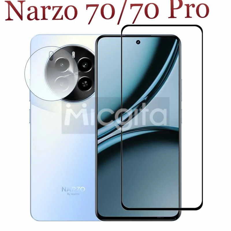 Полный клей для смартфона Realme Narzo 70 Pro, стекло 9 часов Narzo 70, защита от царапин 6,67 дюйма и мягкая оптоволоконная пленка для объектива
