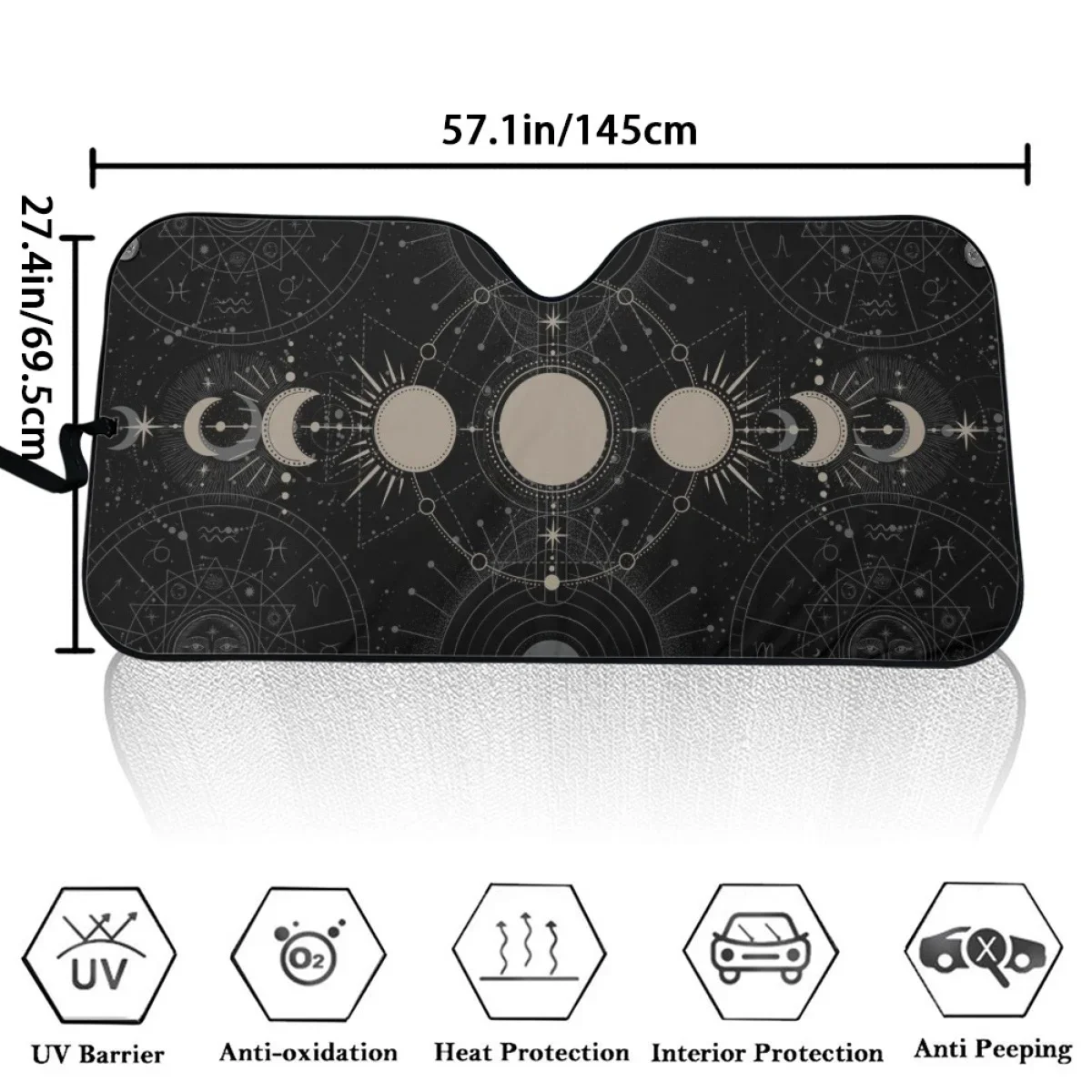 Black Moon Planet Pattern Car Sun Shade High Quality Foldable Window Cover Easy to Clean Install Dirt Resistant Car Accessories