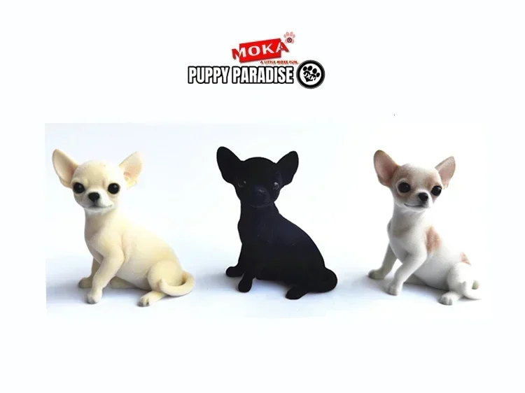 JXK Fluff Chihuahua Dog Pet Healing Figure Canis Lupus Puppy Animal Collector Toys Resin Desktop Decoration Gift