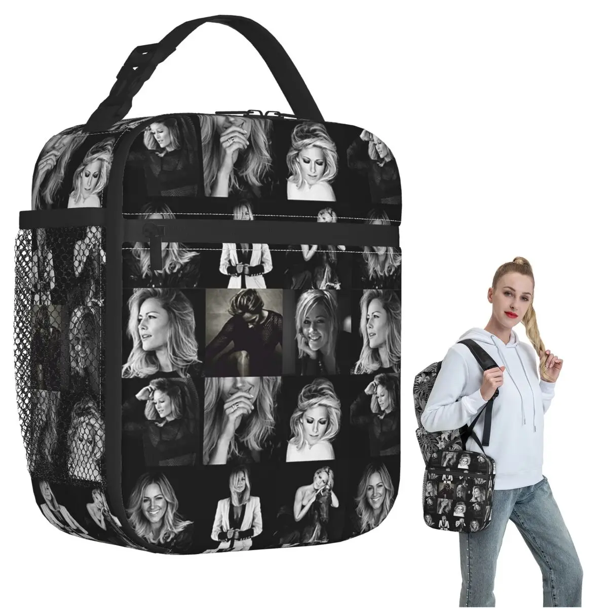 Bolsa térmica para almoço Helene Fischer Collage para mulheres e crianças, caixas de comida portáteis, caixa térmica para almoço