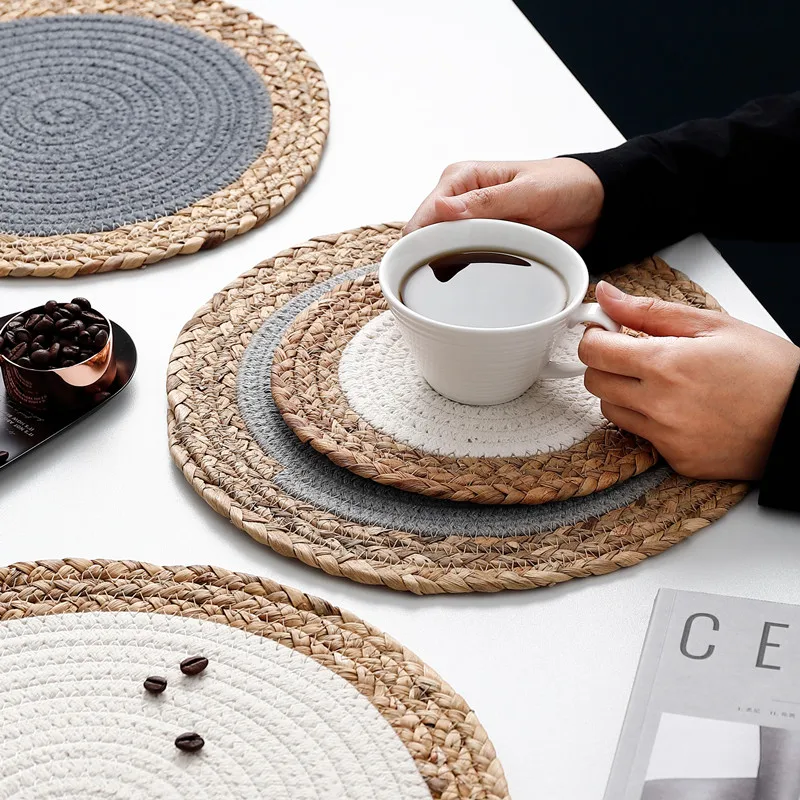 Ins Style Hand Woven Dining Table Insulation Mat Bowl Mat Household Dining Plate Heat-resistant Mat