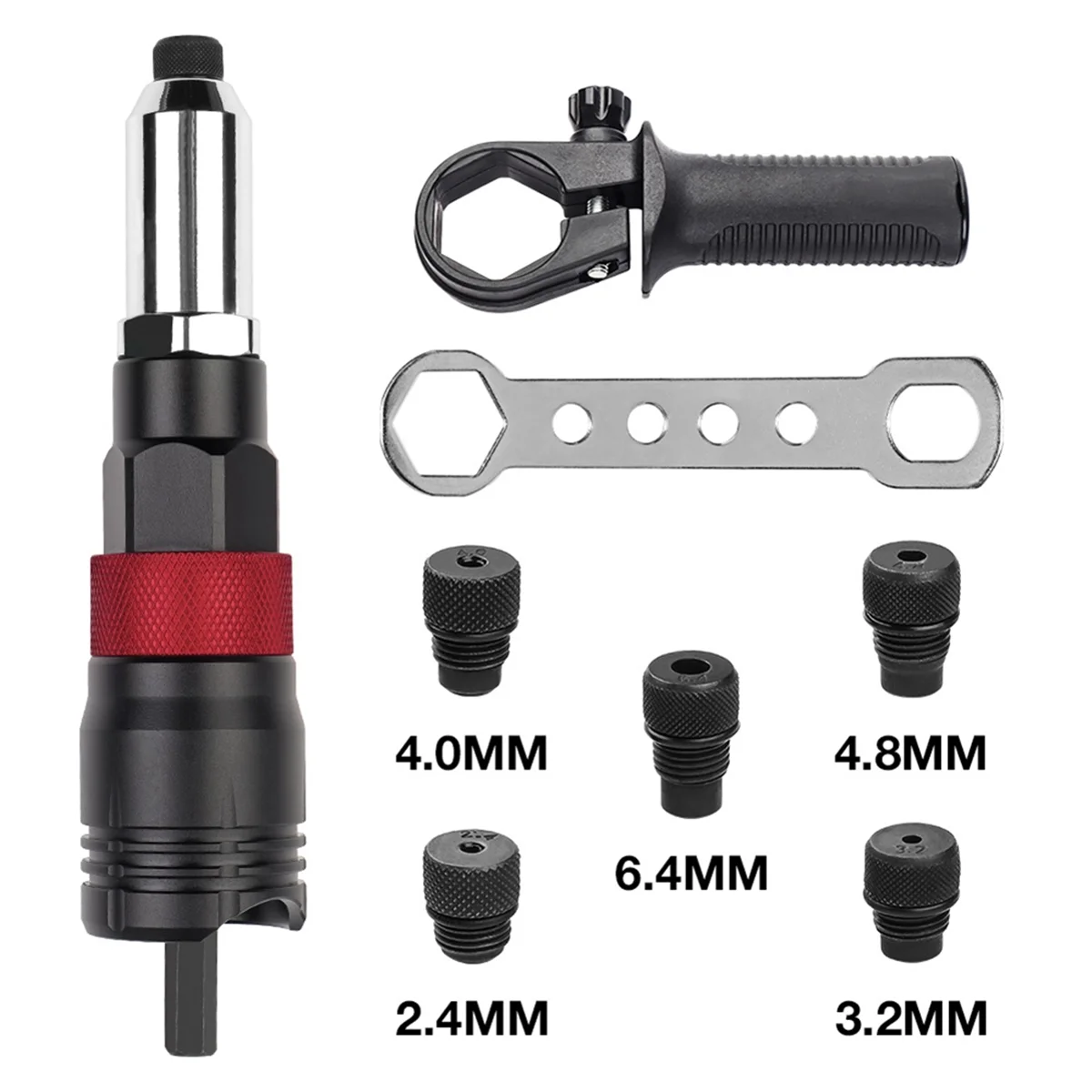 2.4-6.4mm Electric Rivet Nut Adapter Automatic Riveting Nail Cordless Riveting Tools with Wrench and Handle