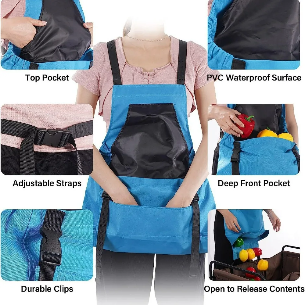 Large Pocket Outdoor Gardening Apron - Backpack-Style Quick-Release Harvest Apron for Picking Holds Tools and Water Pipes