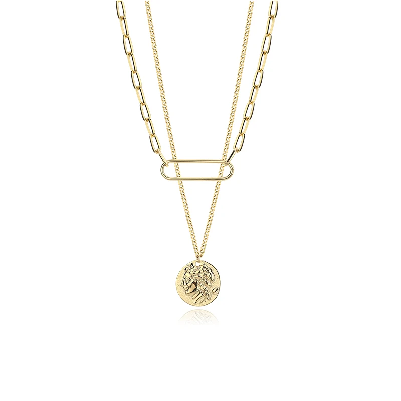 

*Double coin necklace female ins hip-hop temperament European and American clavicle chain